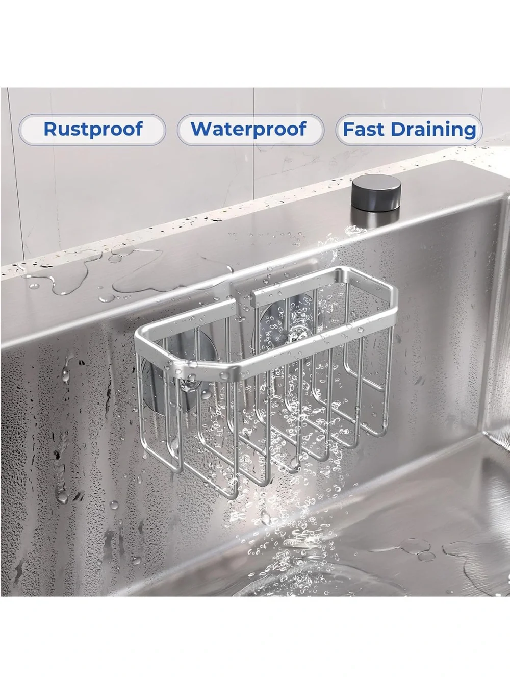 Stainless Steel Sink Caddy with Suction Mount - Silver